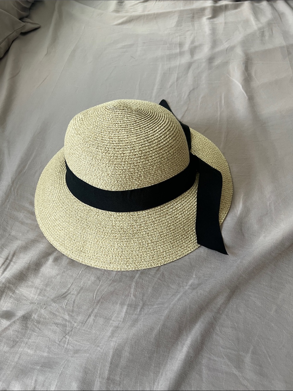 Furtalk Straw Sun Hat with Black Ribbon